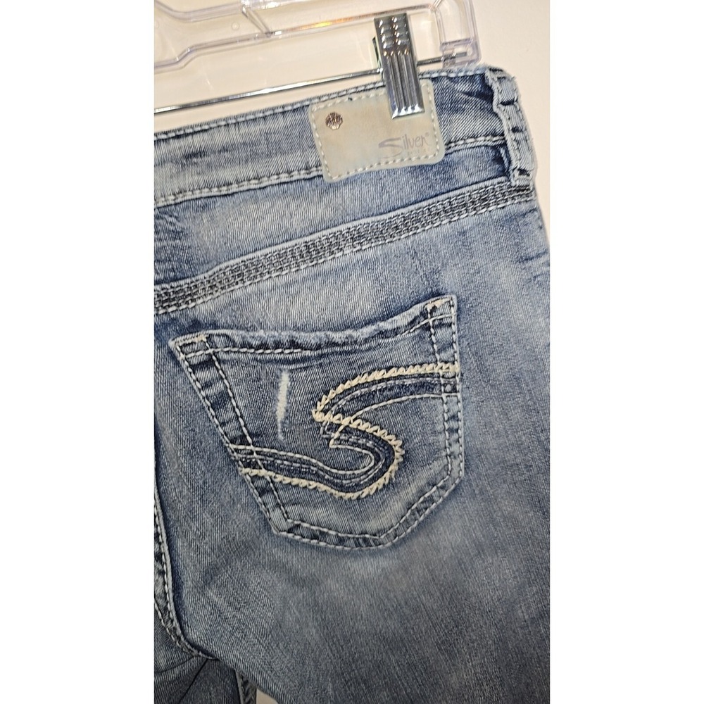 Silver Women's Jeans Aiko Mid Capri Sz W29 Distressed Thick Stitch Stretch - Picture 8 of 14